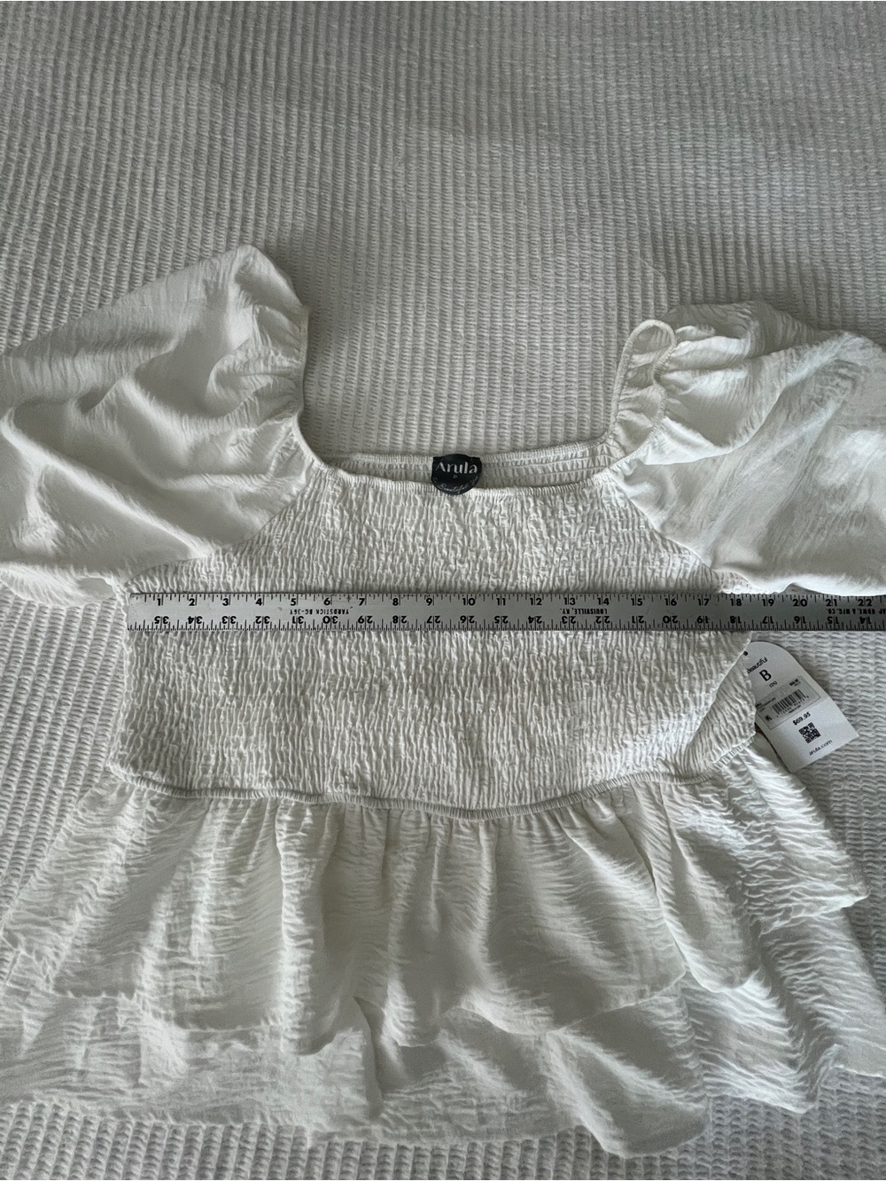 Arula White Puff Sleeve Smocked Peplum Top Size 2X - NWT - Picture 3 of 5